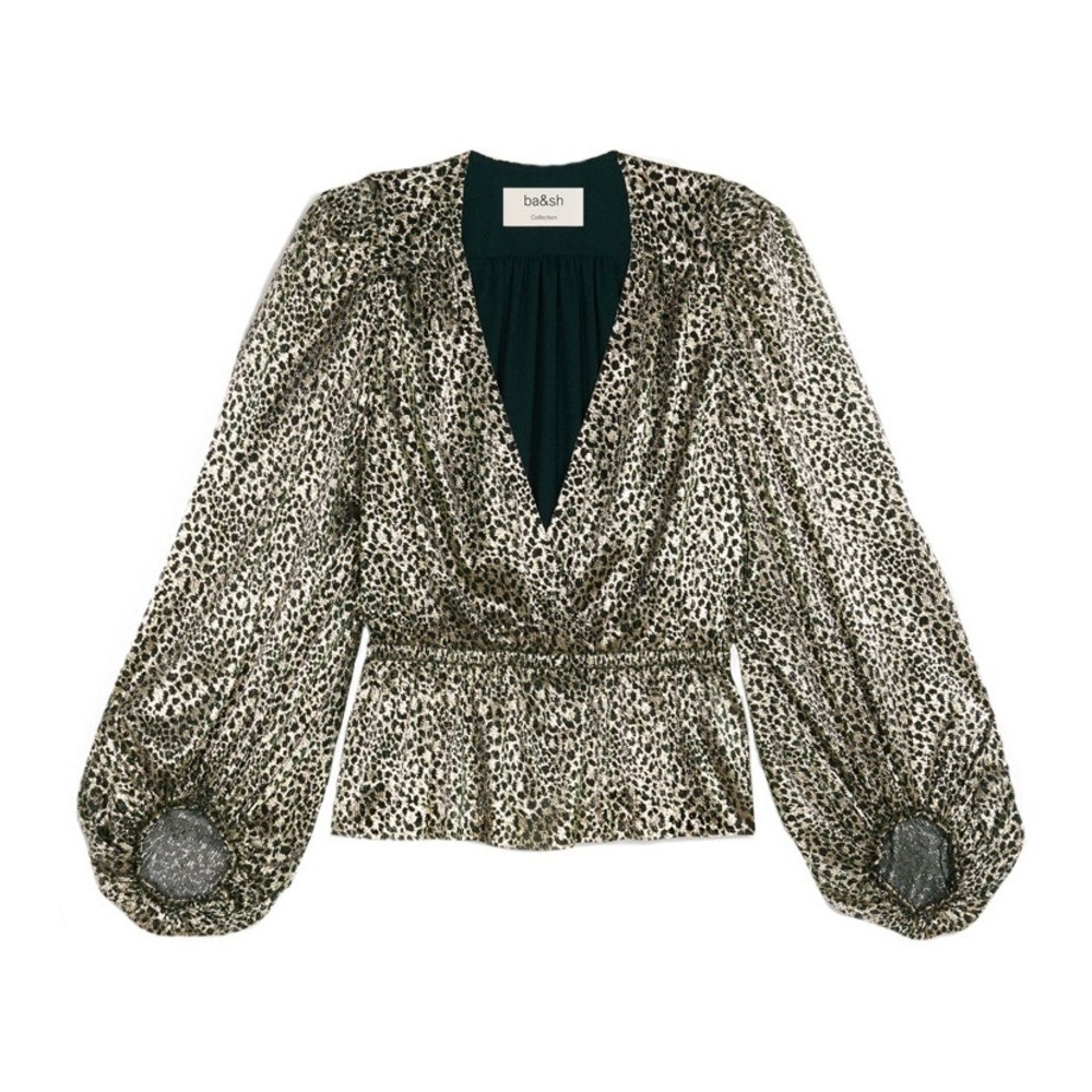 NWT ba&sh Caitlin Green and Metallic Gold Top - Picture 3 of 16